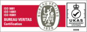 ISO Logo for ISO9001, ISO14001 and ISO45001 from Bureau veritas Certification with UKAS Mask