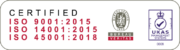 ISO Logo for ISO9001, ISO14001 and ISO45001 from Bureau veritas Certification with UKAS Mask
