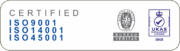 ISO Logo for ISO9001, ISO14001 and ISO45001 from Bureau veritas Certification with UKAS Mask